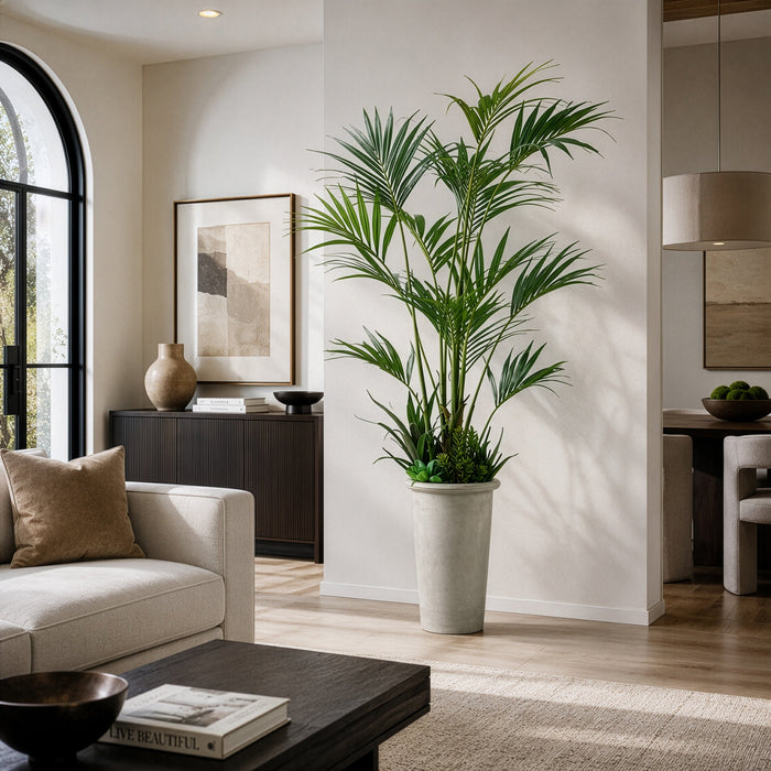 8'6" Kentia Silk Palm Tree w/Fiber Cement Planter -Green - WT4800-GR
