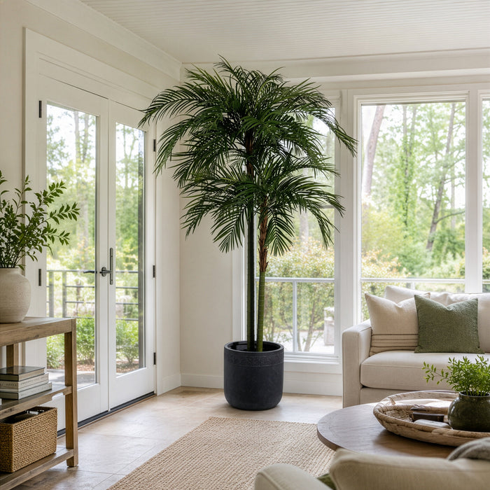 9'6" Areca Silk Palm Tree w/Fiber Clay Planter -Green - WT4917-GR