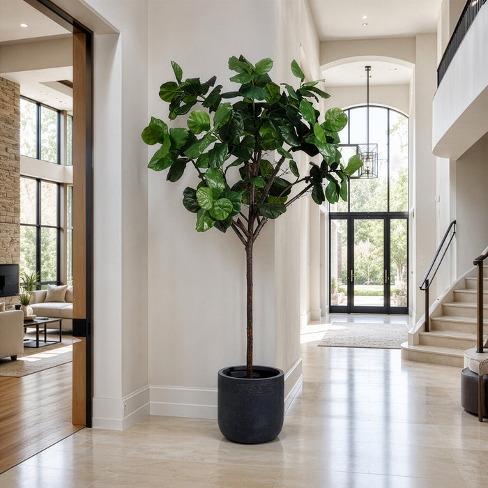 8'6" Fiddle Leaf Fig Silk Tree w/Fiber Clay Planter -Green - WT4919-GR