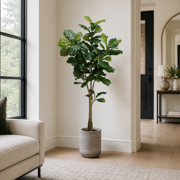 5'6" Fiddle Leaf Fig Silk Tree w/Fiber Cement Planter -Green - WT4921-GR