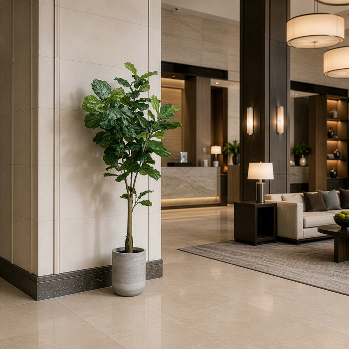 5'6" Fiddle Leaf Fig Silk Tree w/Fiber Cement Planter -Green - WT4921-GR