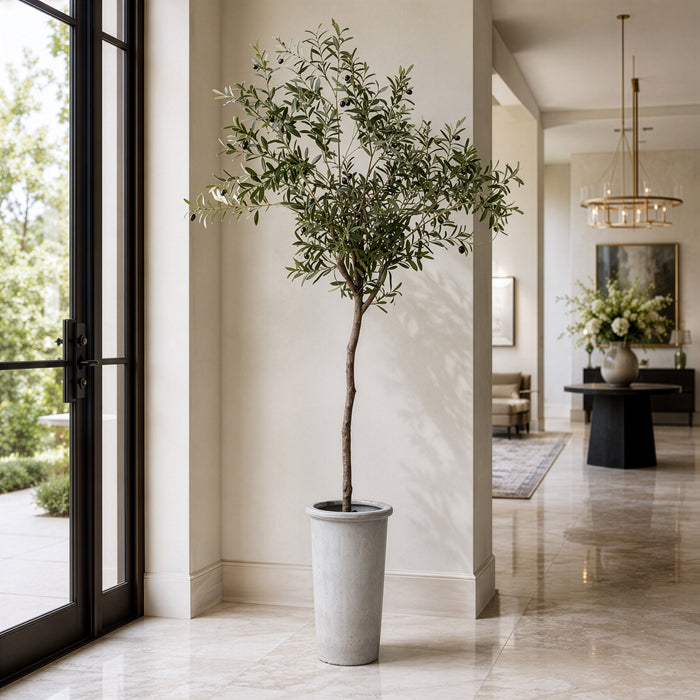 7'6" Silk Olive & Berry Tree w/Cement Planter -Green - WT4928-GR
