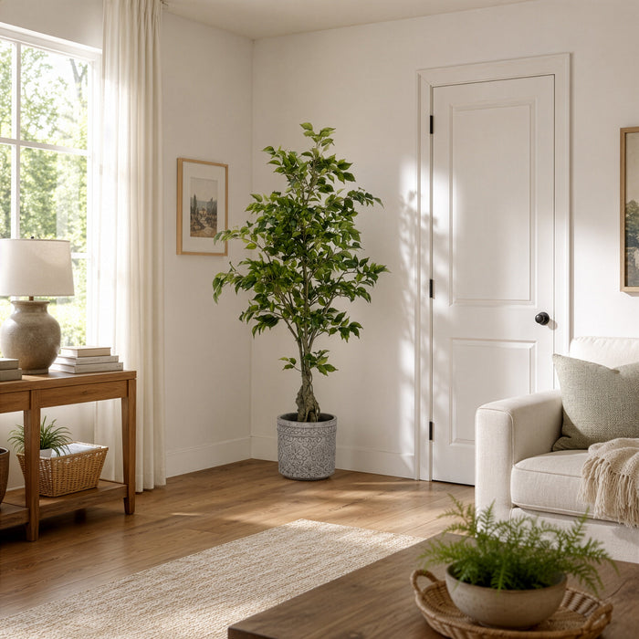 5'5" Silk Ficus Tree w/Terra Cotta Planter -Green - WT4936-GR