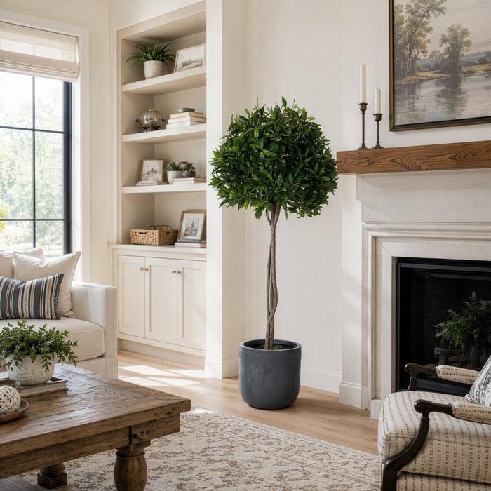 5'10" Bay Leaf Laurel Ball-Shaped Artificial Topiary Tree w/Fiber Clay Planter -Green - WT4937-GR