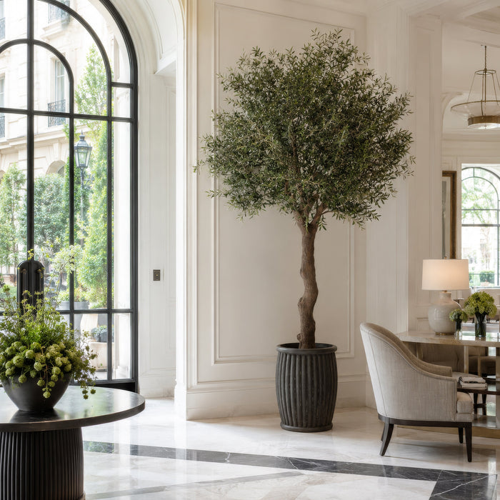 10' Olive Silk Tree w/Fiber Cement Planter -Green - WT4950-GR