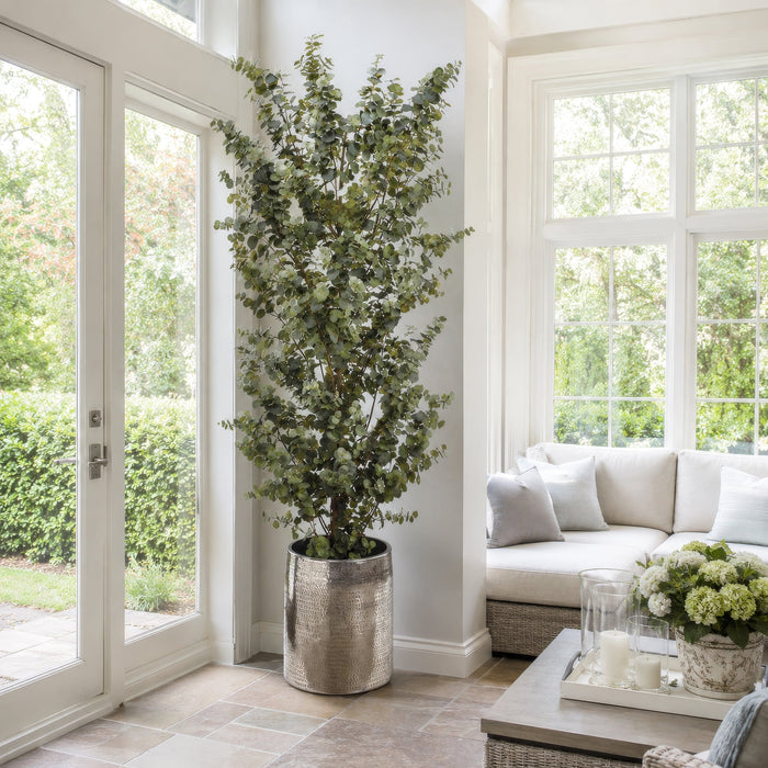 8' Eucalyptus Silk Tree w/Aluminum Planter -Green - WT4969-GR