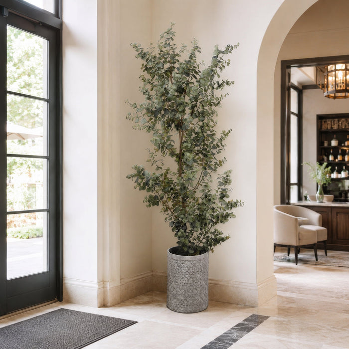 8' Eucalyptus Silk Tree w/Cement Pot -Green - WT4973-GR