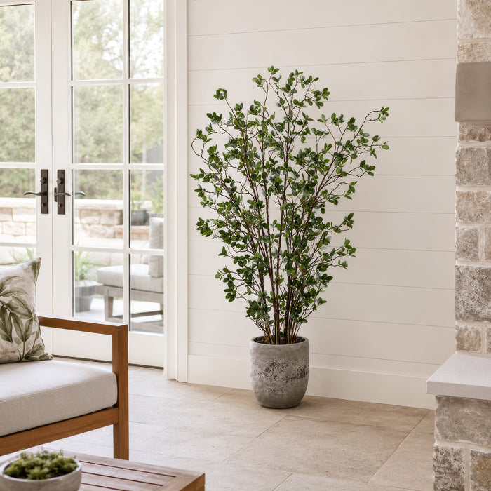 5' Mini Leaf Silk Plant w/Cement Planter -Green - WT4996-GR