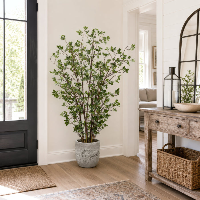 5' Mini Leaf Silk Plant w/Cement Planter -Green - WT4996-GR