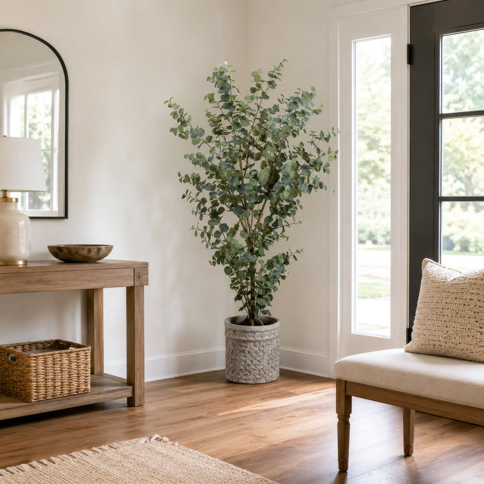 5' Eucalyptus Silk Tree w/Cement Planter -Green - WT5006-GR