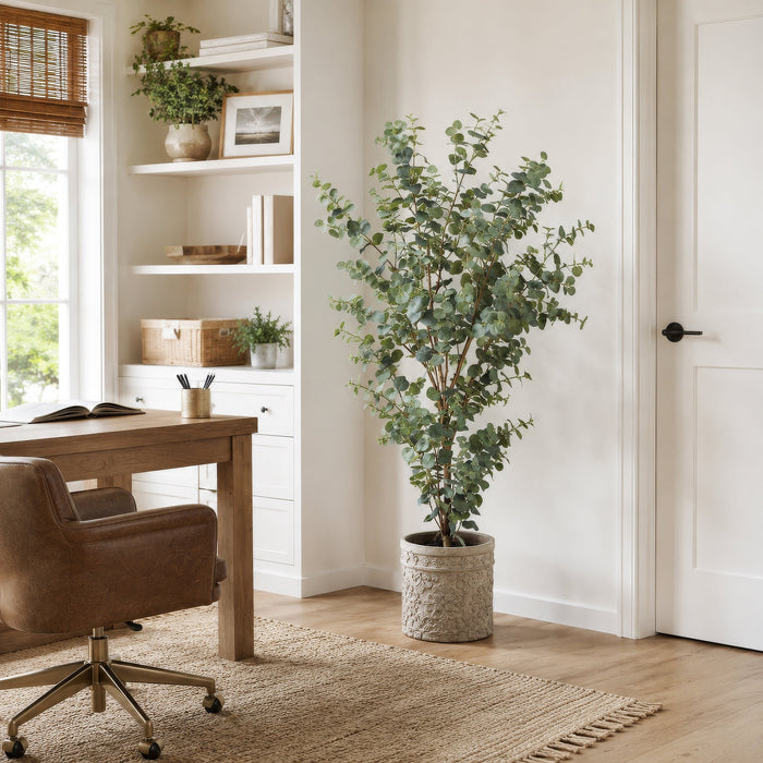 5' Eucalyptus Silk Tree w/Cement Planter -Green - WT5006-GR