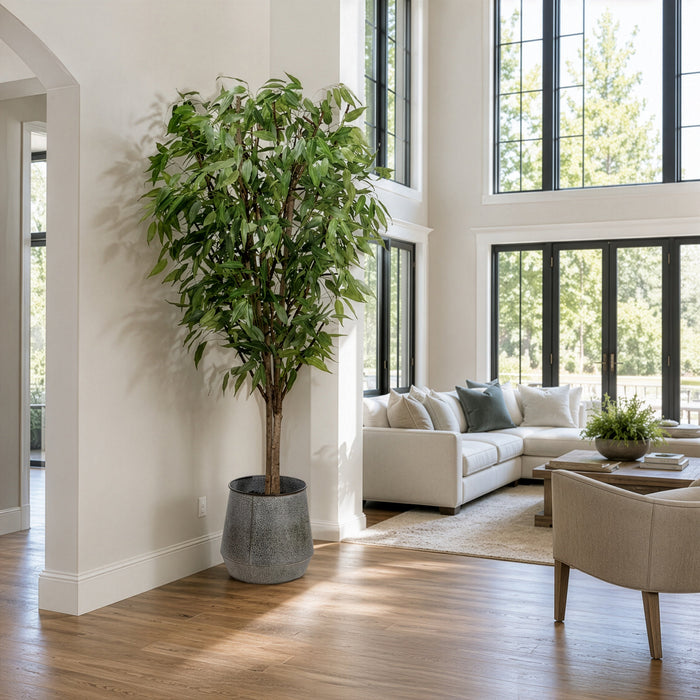8'6" Eucalyptus Silk Tree w/Tin Planter -Green - WT5041-GR