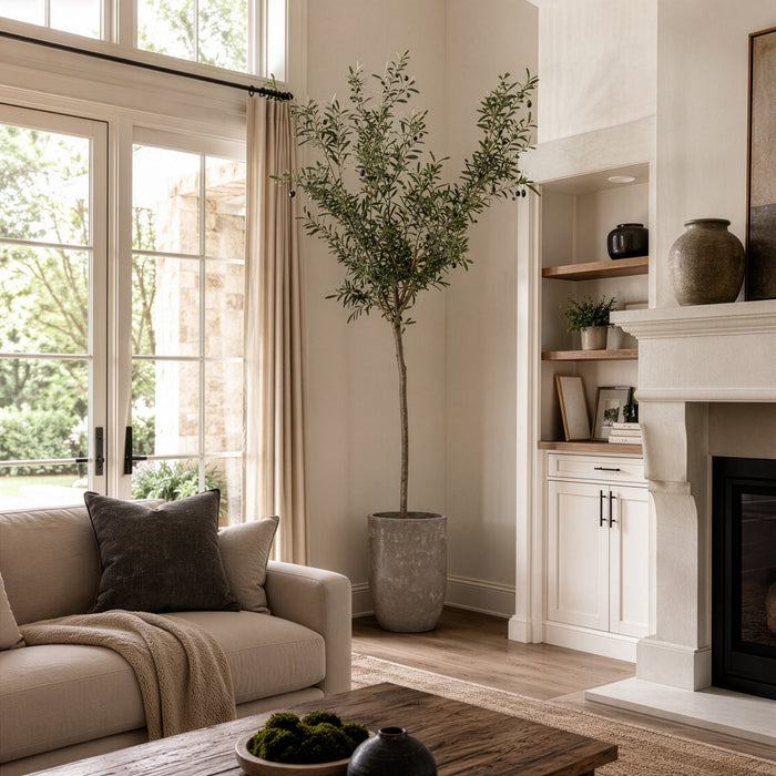 8' Silk Olive & Berry Tree w/Cement Planter -Green - WT5061-GR/TT