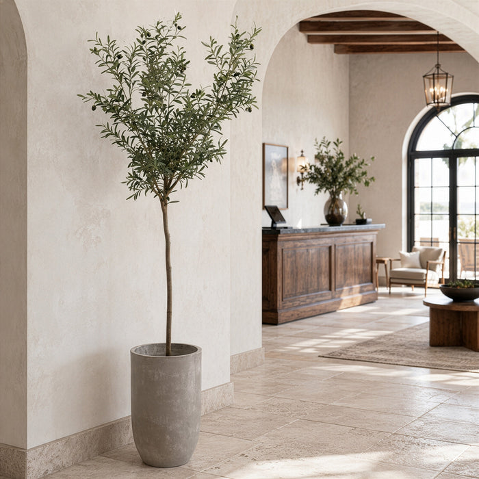 8' Silk Olive & Berry Tree w/Cement Planter -Green - WT5061-GR/TT
