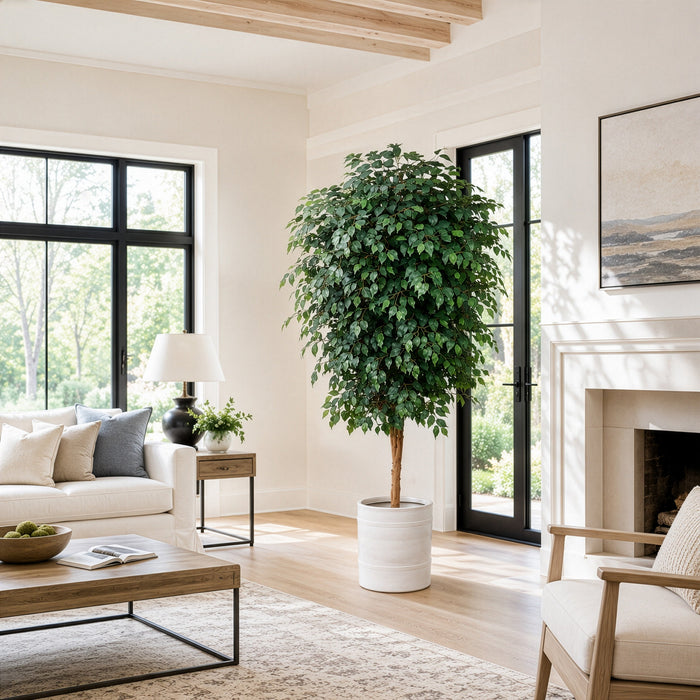 7'8" Silk Ficus Tree w/White Planter -Green/White - WT5518-GR/WH