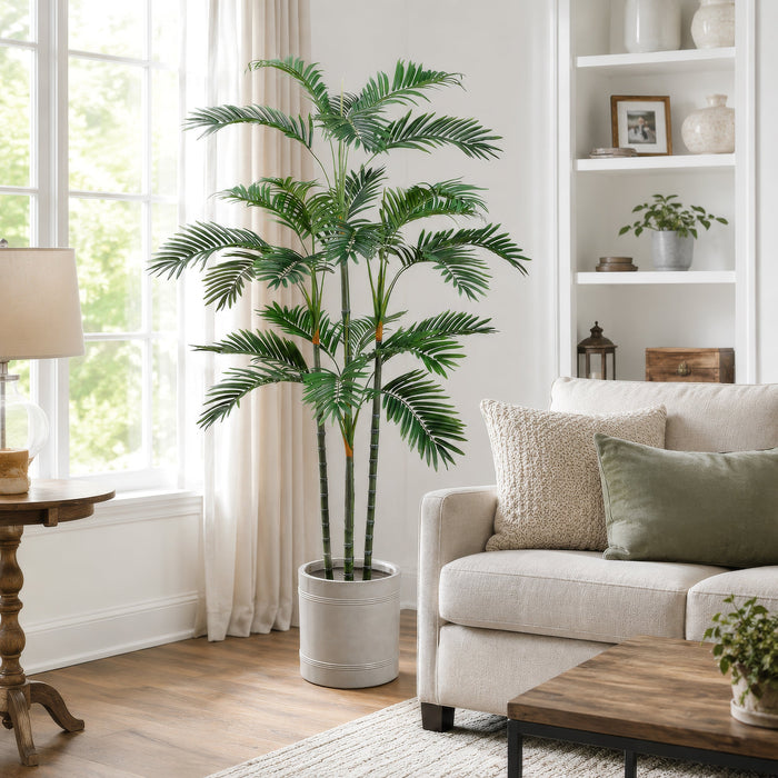 6'1" Silk Areca Palm Tree w/White Planter -Green/White - WT5521-GR/WH