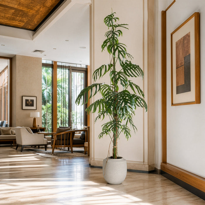 8'4"Hx44"W Split Philodendron Monstera Leaf Silk Plant w/Terra Cotta Planter -Green - WT8011-GR
