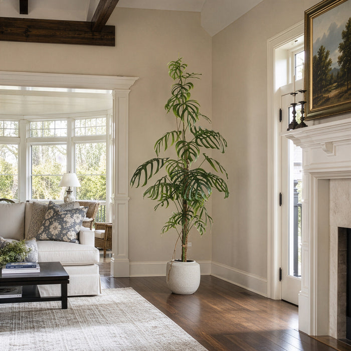 8'4"Hx44"W Split Philodendron Monstera Leaf Silk Plant w/Terra Cotta Planter -Green - WT8011-GR