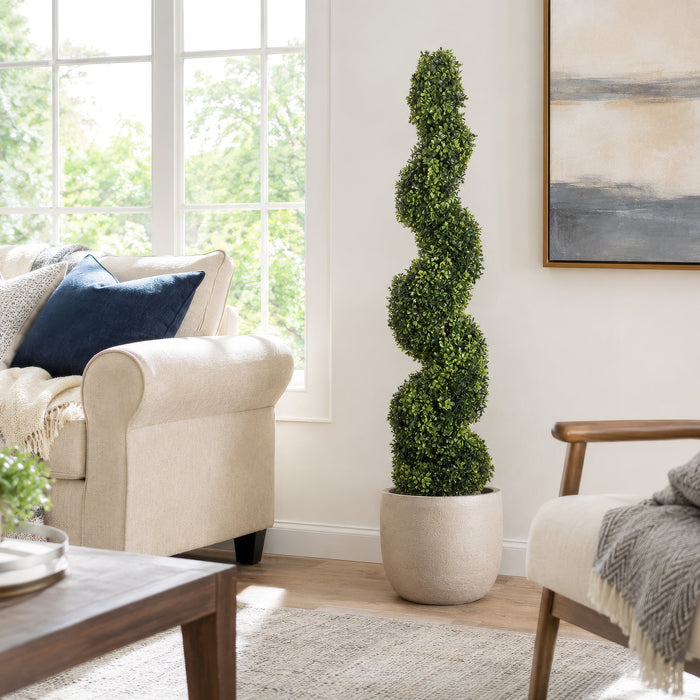 4' Pond Boxwood Spiral Artificial Topiary Tree w/Pot -Green (Pack of 2) - LPB714-GR