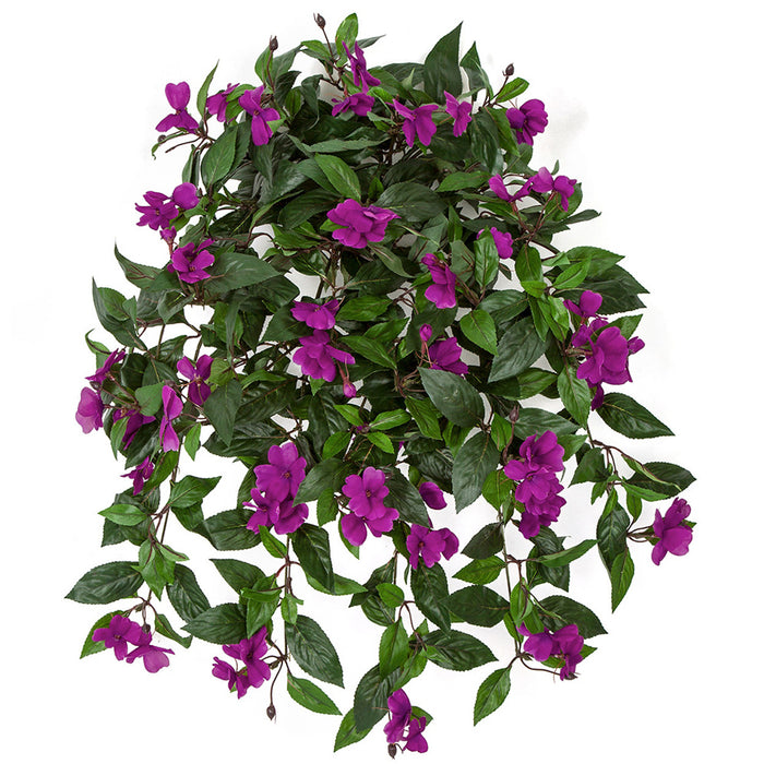 27" Hanging Silk Impatiens Flower Bush -Purple (pack of 6) - P0345