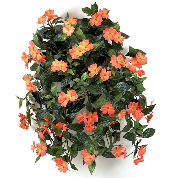 27" Hanging Silk Impatiens Flower Bush -Orange/Coral (pack of 6) - P0346