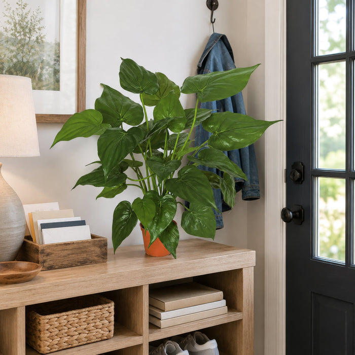 24" Alocasia Leaf Silk Plant w/Terra Cotta Pot -Green (Pack of 2) - P101720