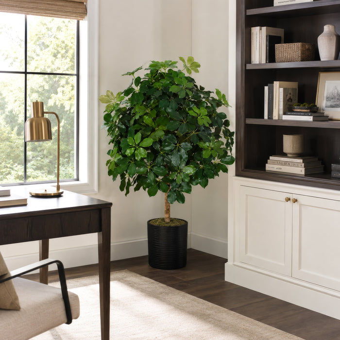 45"Hx35"W Artificial Schefflera Leaf Ball-Shaped Artificial Topiary Tree w/Pot -Green - P111360