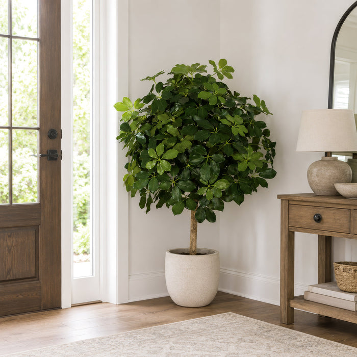 45"Hx35"W Artificial Schefflera Leaf Ball-Shaped Artificial Topiary Tree w/Pot -Green - P111360