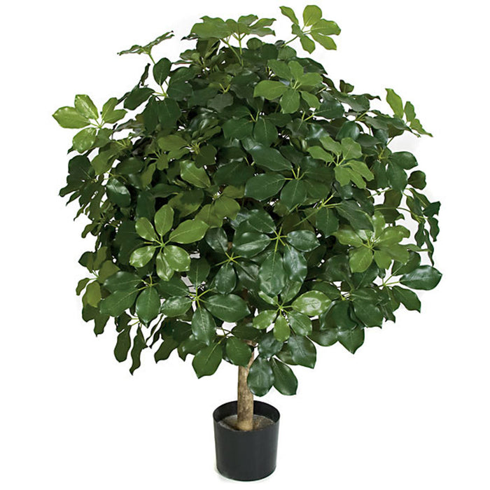 45"Hx35"W Artificial Schefflera Leaf Ball-Shaped Artificial Topiary Tree w/Pot -Green - P111360