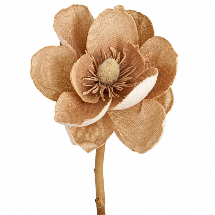 30" Burlap Artificial Magnolia Flower Stem -Brown/Beige (Pack of 6) - P-140246