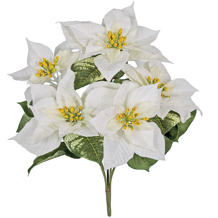 18" Velvet Poinsettia Artificial Flower Bush -White (Pack of 6) - P150240