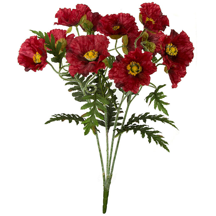 25" Poppy Silk Flower Bush -Red/Black (Pack of 6) - P-160010