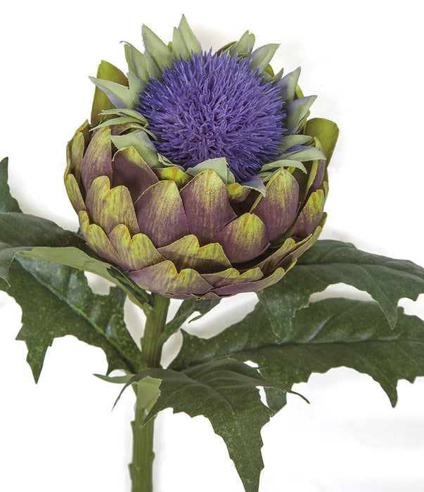 26" Open Artichoke Silk Flower Stem -Purple/Green (pack of 6) - P160360