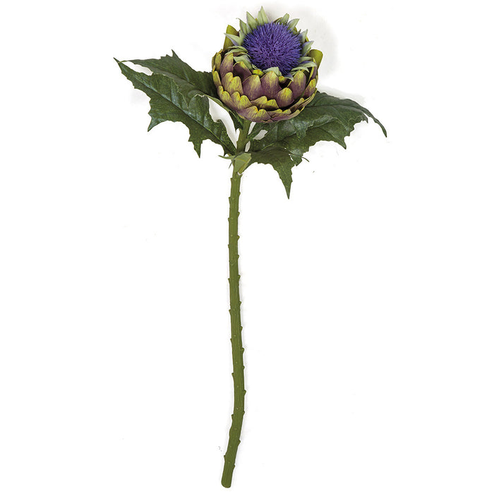 26" Open Artichoke Silk Flower Stem -Purple/Green (pack of 6) - P160360