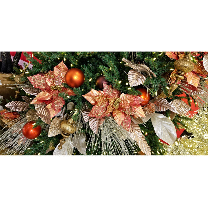 20" Glittered & Beaded Silk Poinsettia Flower Stem -Gold/Burgundy (Pack of 24) - P-170150