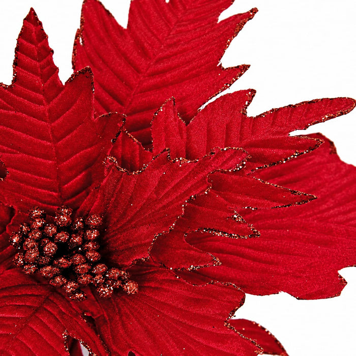 21" Artificial Velvet Poinsettia Flower Stem -Red (Pack of 24) - P-170193