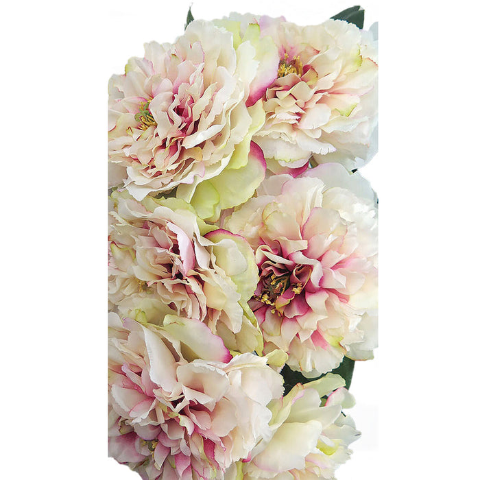 21" Peony Silk Flower Bush -Light Yellow/Red (Pack of 6) - P-180745