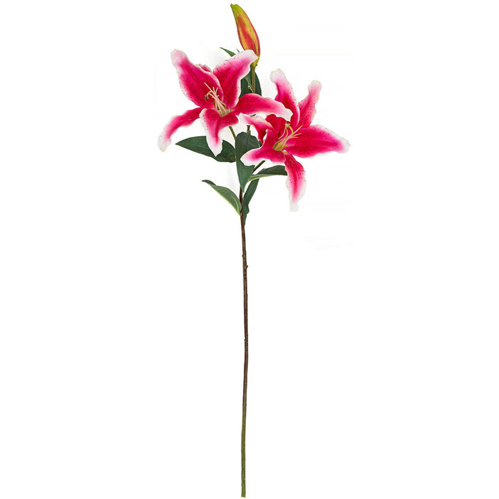 37" Soft-Touch Stargazer Lily Silk Flower Stem -Fuchsia/White (Pack of 6) - P-180870