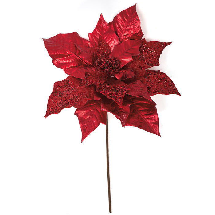 plastic poinsettia plants 22" Metallic & Sequin Artificial Poinsettia Flower Stem -Red — Silks Are Forever