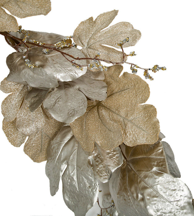6' Glittered, Metallic & Velvet Artificial Fig Garland With Sequin Twigs -Champagne (Pack of 2) - P-180990