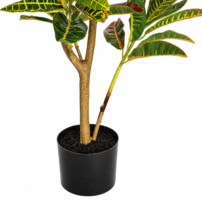 36" Soft-Touch Croton Silk Plant w/Pot -Green/Yellow (Pack of 2) - P190910