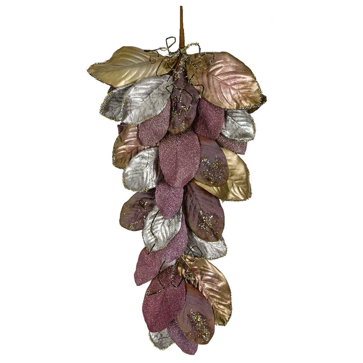 Metallic & Glittered Artificial Velvet Magnolia Leaf Teardrop Swag