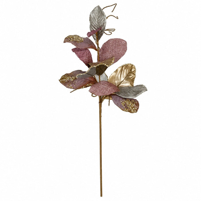 36" Metallic & Glittered Artificial Velvet Magnolia Leaf Stem -Purple/Silver (Pack of 12) - P191130