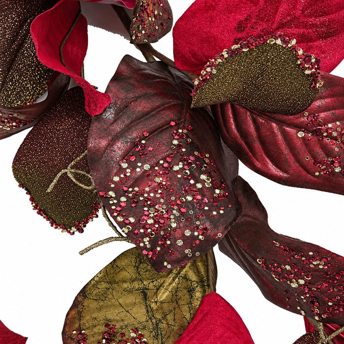 36" Metallic Sequined Artificial Magnolia Leaf Stem -Burgundy/Red (Pack of 12) - P191132