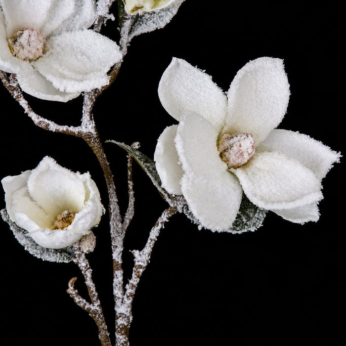 40" Flocked Artificial Magnolia Flower Stem -Cream (Pack of 6) - P191252