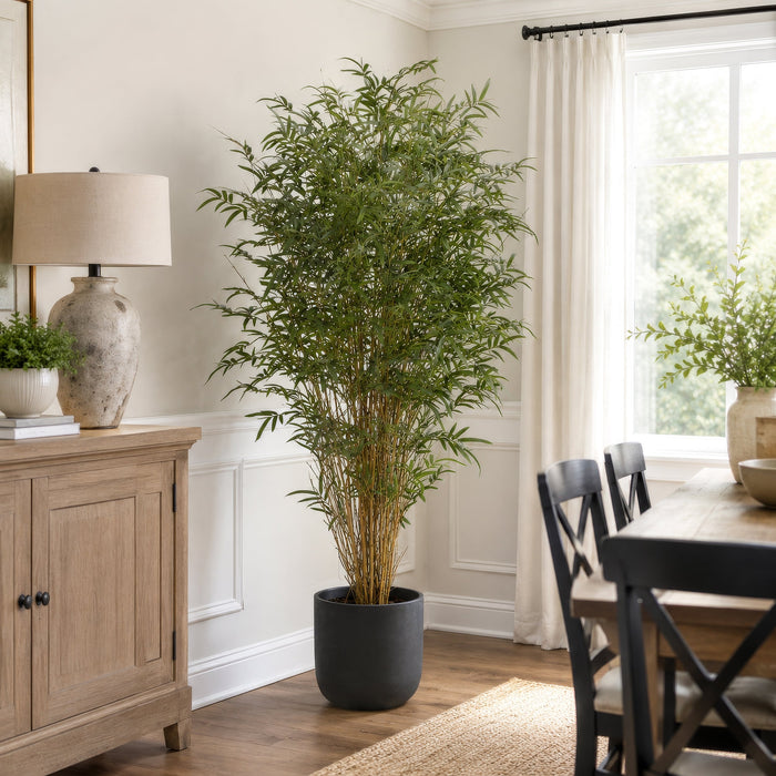 6' Natural Cane Reed Bamboo Silk Palm Tree w/Pot -Green - P191370