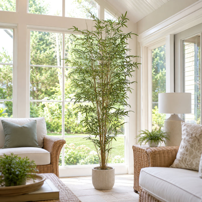 7' Natural Cane Reed Bamboo Silk Palm Tree w/Pot -Green - P191420