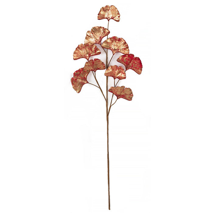 28" Metallic Artificial Gingko Leaf Stem -Red/Gold (pack of 12) - P200254