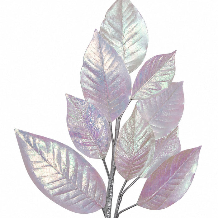 34" Metallic Artificial Magnolia Leaf Stem -Clear/Iridescent (Pack of 12) - P200328