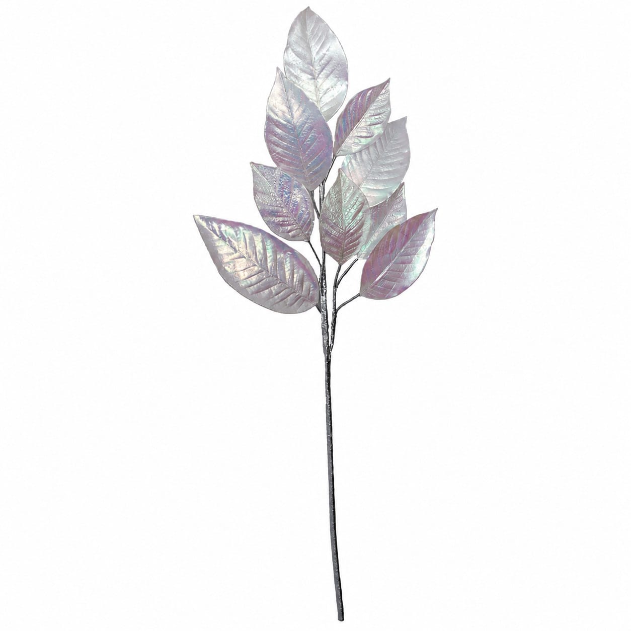 34" Metallic Artificial Magnolia Leaf Stem -Clear/Iridescent (Pack of 12) - P200328